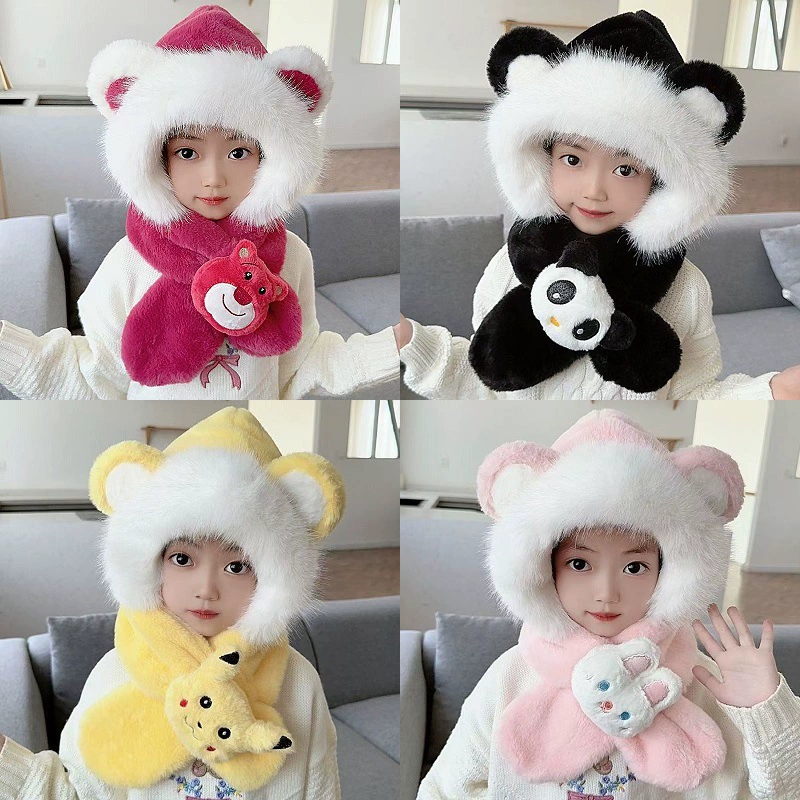 Зимние детские наушники шапки шарф один для мальчиков и девочек утолщенные, теплые плюшевые детские мультяшные рога