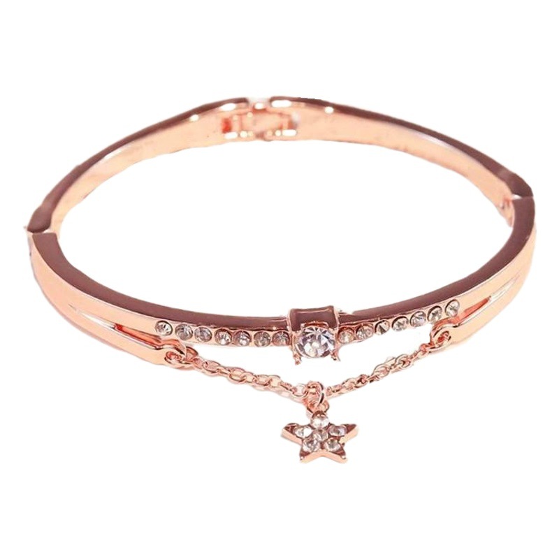 Elegante estrella de cinco puntas pulsera de diamantes ins Internet Celebrity Todo-fósforo de oro rosa de las mujeres pulsera de estrella de alto grado joyería de nicho