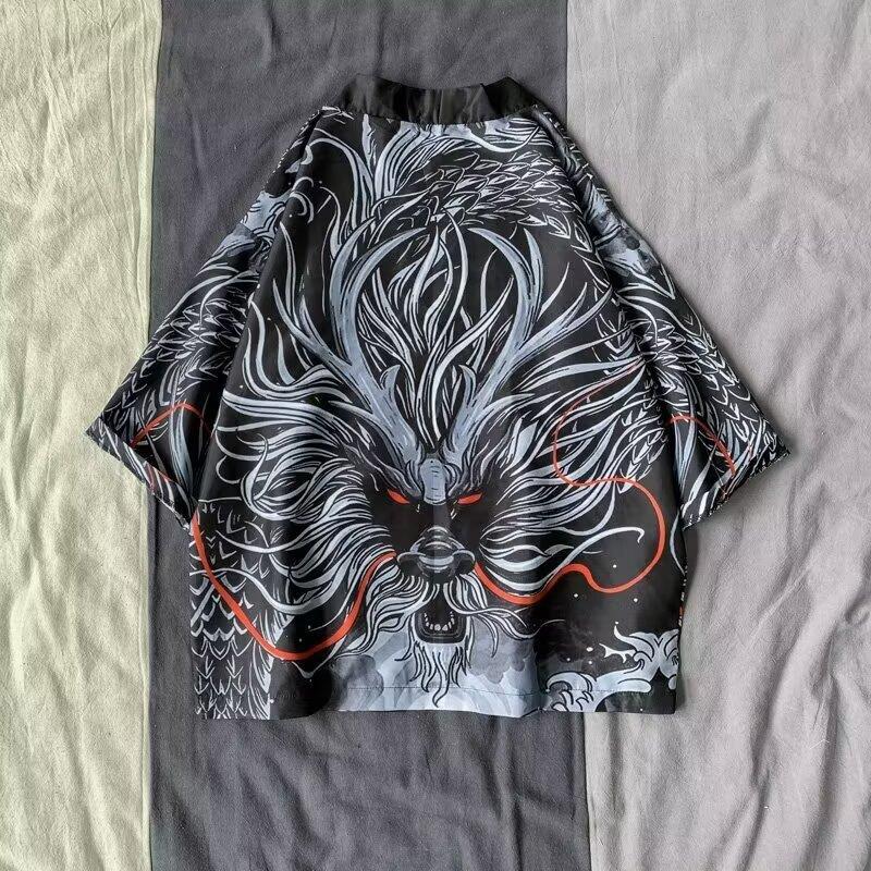 夏季汉服男七分袖披风和服古风薄款外套男士防晒衣仙气浮世绘道袍