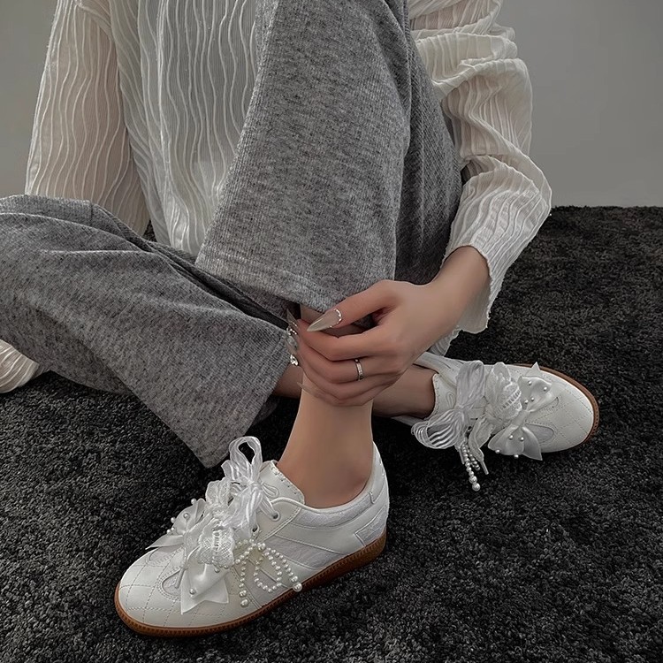 Leather retro GAT shoes platform with bow