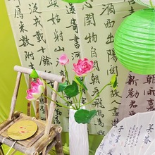 新款东方诗词美学古韵纱书法画纱柔顺滑垂感创意国风布艺纱帘装饰