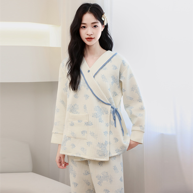 2025 Thin Layer Autumn/Winter Maternity Pajamas for Pregnant Women, Tie-Up Postpartum Wear with Hidden Nursing Opening, Home Wear for Breastfeeding 2025 Thin Layer Autumn/Winter Maternity Pajamas for Pregnant Women, Tie-Up Postpartum Wear with Hidden Nursing Opening, Home Wear for Breastfeeding