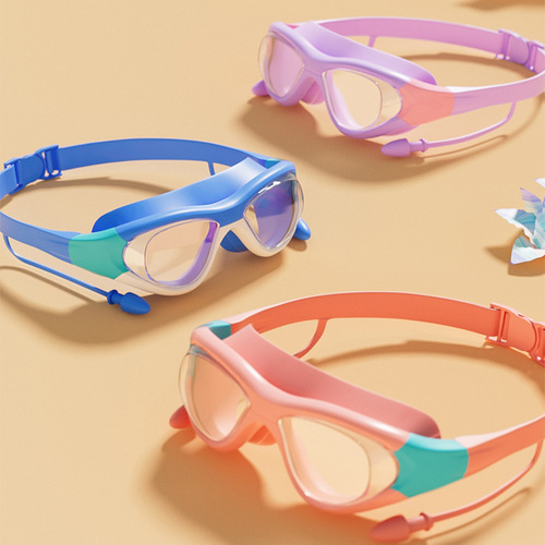 Children's swimming goggles for boys and girls waterproof and anti-fog HD swimming goggles professional swimming goggles set diving equipment wholesale