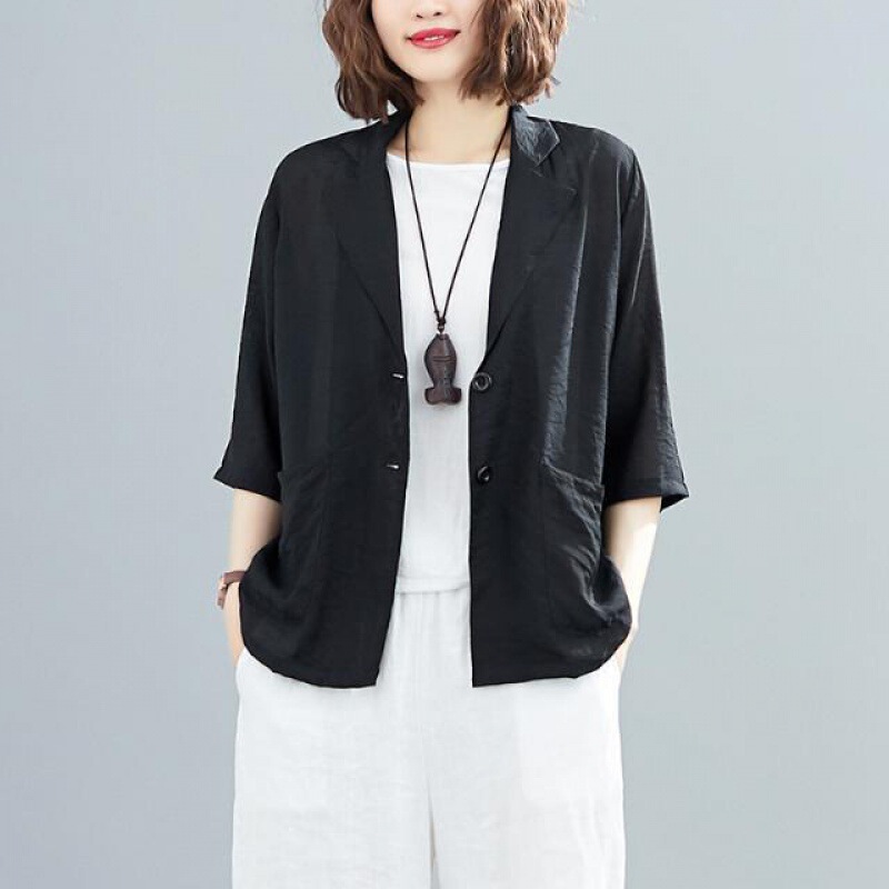 Small Suit Thin Jacket 2024 Summer Literary plus size Solid Color Casual All-match Half Sleeve Sunscreen Air-conditioning Shirt Small Suit Thin Jacket 2024 Summer Literary plus size Solid Color Casual All-match Half Sleeve Sunscreen Air-conditioning Shirt