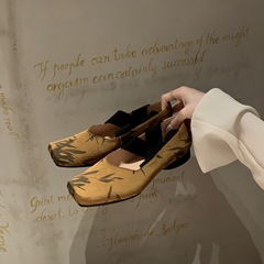 羊皮版葡萄媽同款竹林國風新中式方頭法式粗跟芭蕾單鞋女瑪麗珍鞋