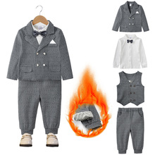 儿童西装秋冬款英伦婴幼儿条纹马甲套装宝宝周岁演出服厂家批发