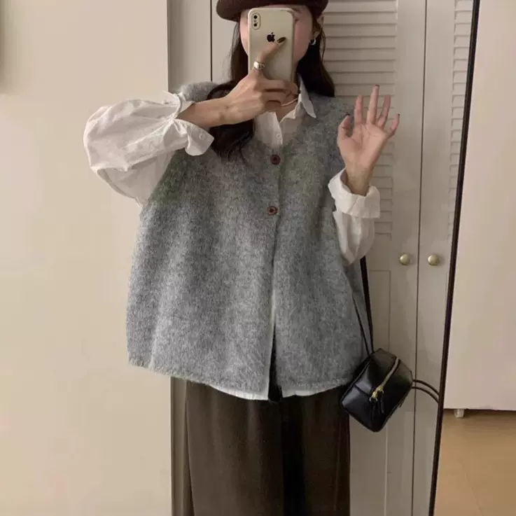 韩系简约百搭软糯慵懒风毛衣马甲女2025秋冬新款宽松叠穿针织背心
