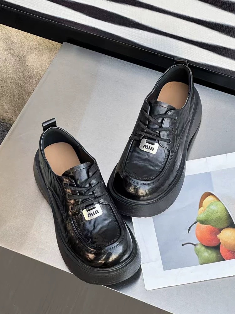Giày loafer nữ đế dày bánh xốp phong cách retro Anh Quốc — Màu đen chi tiết 7