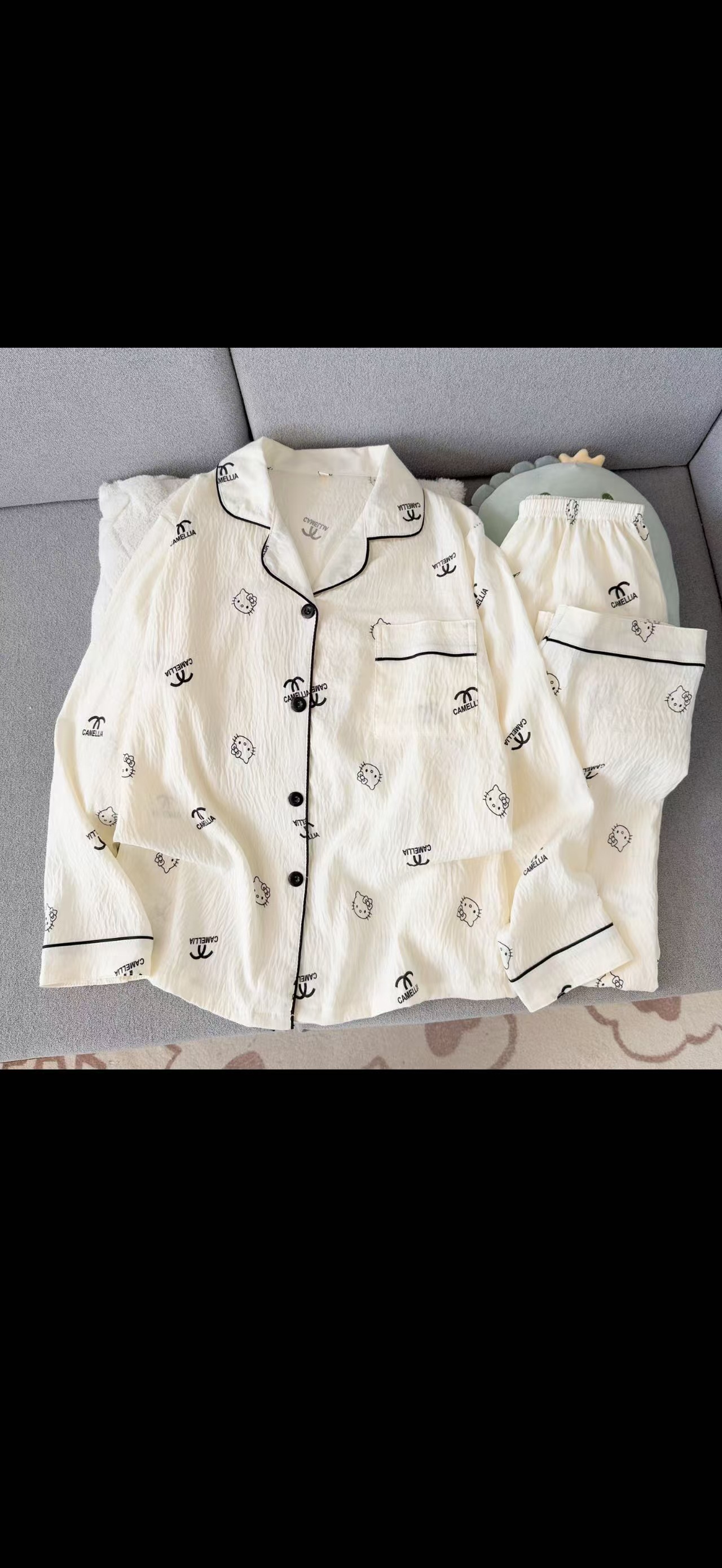 Algodón nublado al por mayor transfronterizo nuevo pijama de niña pantalones de manga larga delgados dulces dibujos animados impresión de ropa para el hogar set