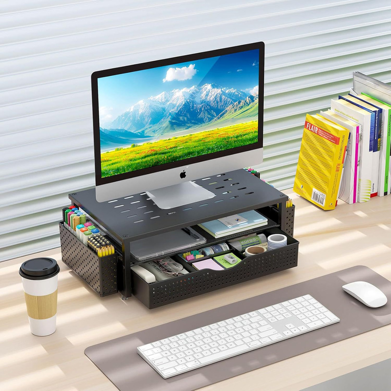 Monitor Stand with Drawers and 2 Pen Holders, Desktop Organizer Suitable for Office and Dormitory Monitor Stand with Drawers and 2 Pen Holders, Desktop Organizer Suitable for Office and Dormitory