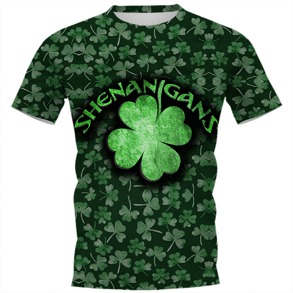 Camiseta vendedora caliente transfronteriza Día de San Patricio 3D Impresión digital camiseta adolescentes hombres cuello redondo manga corta top