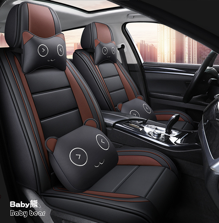 Car All-Inclusive Full Leather Baby Bear Cushion Leather Cushion Seat Cover All-Inclusive Suitable for All Seasons Car Cover Seat Cover Winter
