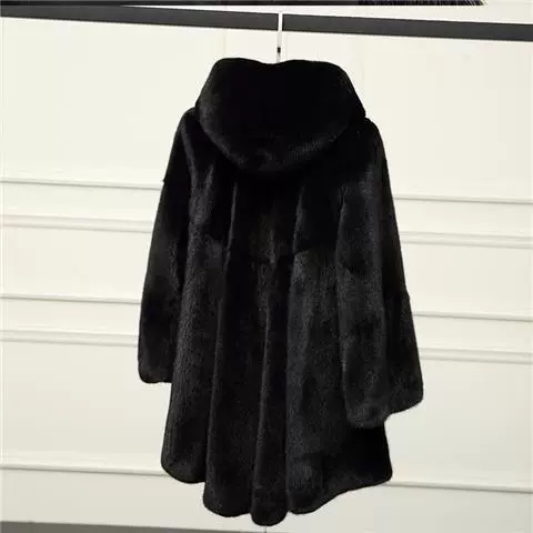 Имитированный норковый полупальто для женщин с капюшоном, искуственный норковый мех 2025 пальто, меховая подкладка с капюшоном