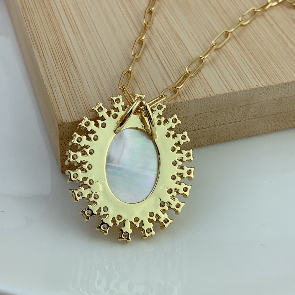 Holiday, Daily Occasion Natural Fritillary Copper Plating Human Virgin Mary Zircon Pendant Necklace