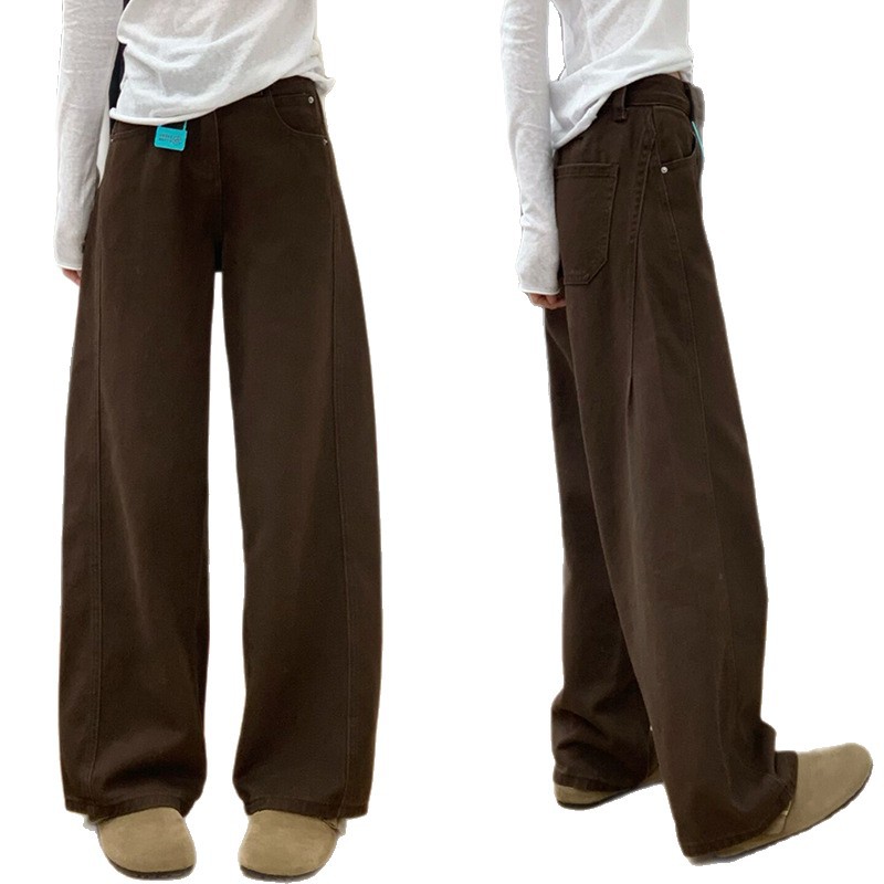 Women's Clothing Brown Maillard High-Waisted Wide Leg Jeans Curved Slimming Straight Leg Pants Loose Fit For Women Spring_ecoleips.com