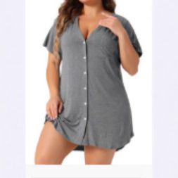 亚马逊跨境欧美大码女士家居服睡裙开衫短袖莫代尔人棉居家睡裙女