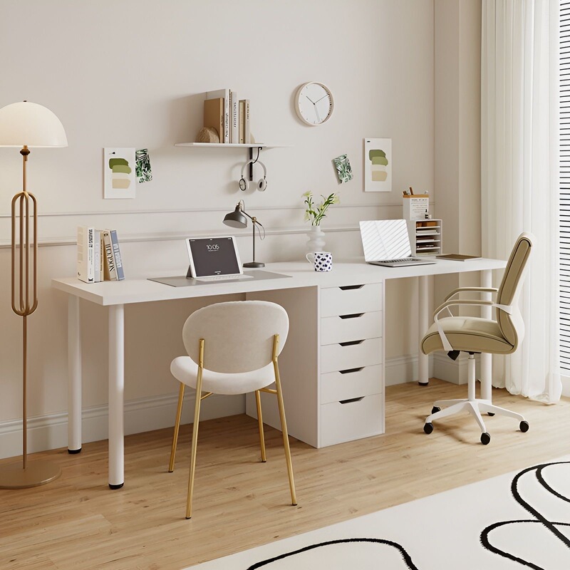 Ins-style desk for rental apartments with drawers for storage, double-length desk, minimalist style makeup table, student study desk Ins-style desk for rental apartments with drawers for storage, double-length desk, minimalist style makeup table, student study desk