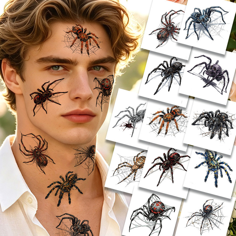 Halloween 3D Spider Tattoo Stickers Waterproof Realistic Funny Party Face Temporary Stickers Cross-Border Supply Halloween 3D Spider Tattoo Stickers Waterproof Realistic Funny Party Face Temporary Stickers Cross-Border Supply