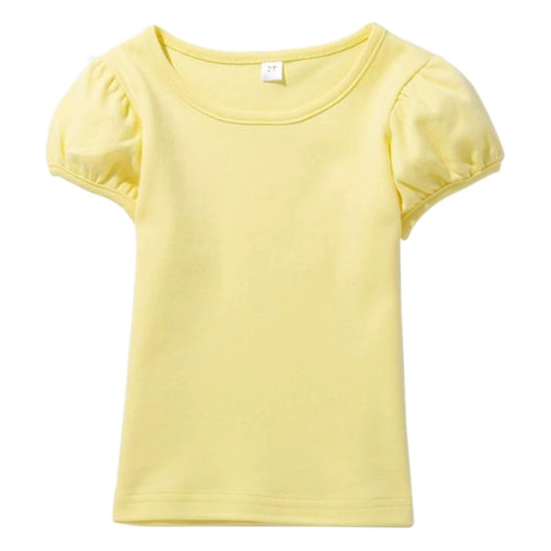 Электронная коммерция Хлопковая Детская футболка с короткими рукавами Футболка для девочек Футболка с пузырьковым рукавом для девочек