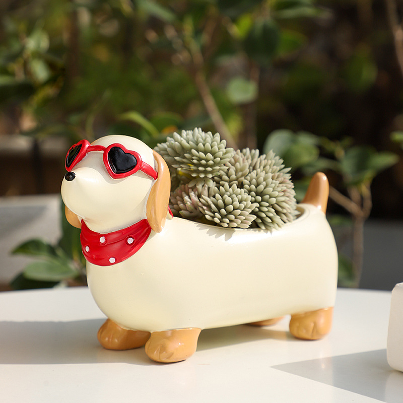 Chậu Cây Resin Chậu cây mọng nước hình chó Dachshund resin, chậu mini trang trí bàn, ban công sân vườn (RG-5)