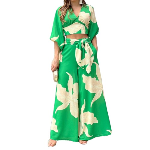 2025 Spring Set European and American Women's Fashion New Print Elegant Commute High-Waisted Sexy Stylish Casual Set