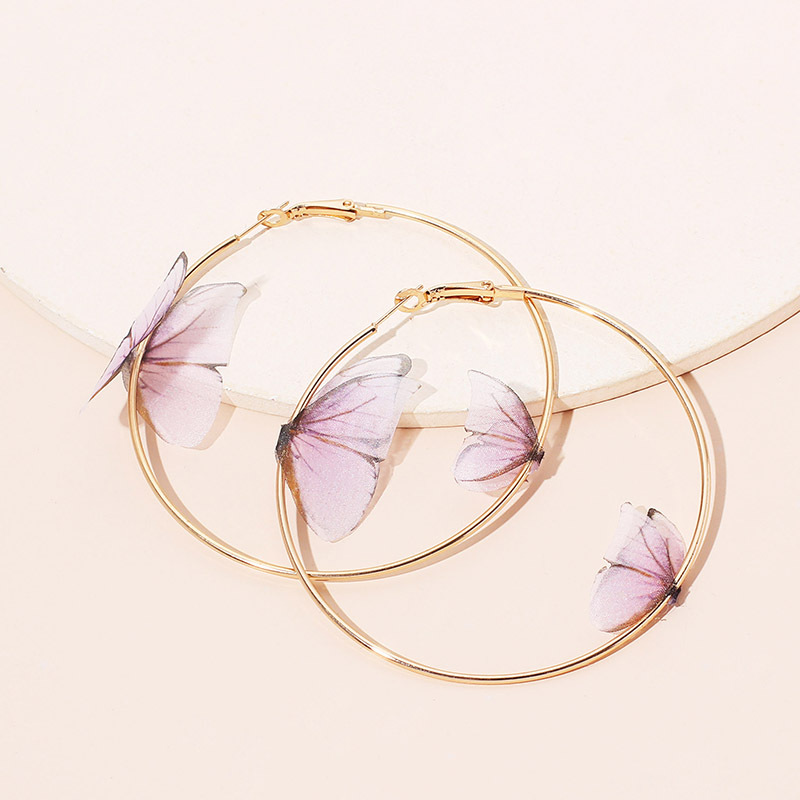 Ig Style Fashion Fabric Butterfly Alloy Hoop Earrings display picture 3