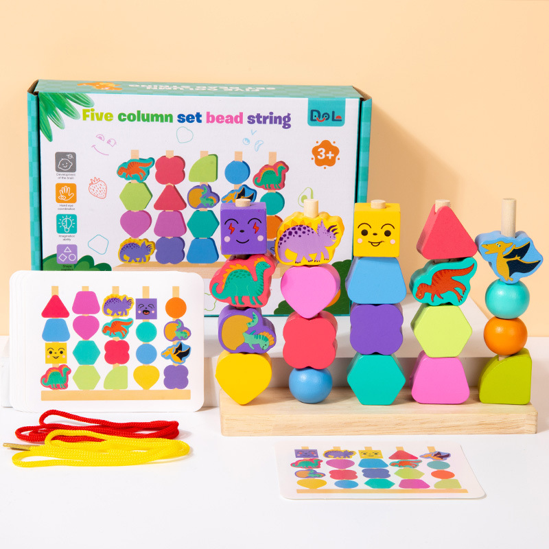 Educación temprana infantil transfronteriza puzzle forma emparejada columna de cuentas bloque de construcción apilar música de color cognición de madera clase pequeña para jugar