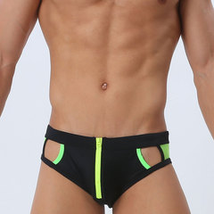 The UXH New Men's European and American Lined Front Zip Triangular Swim Trunks Fashion Sexy Mesh Lined Triangular Swimwear