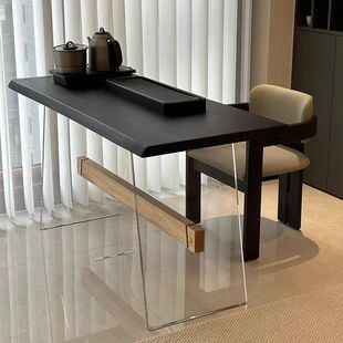 Modern Simple Solid Wood Balcony Table and Chair Combination Home Tea Black Rectangular Automatic Internet Celebrity Complex Foshan Furniture