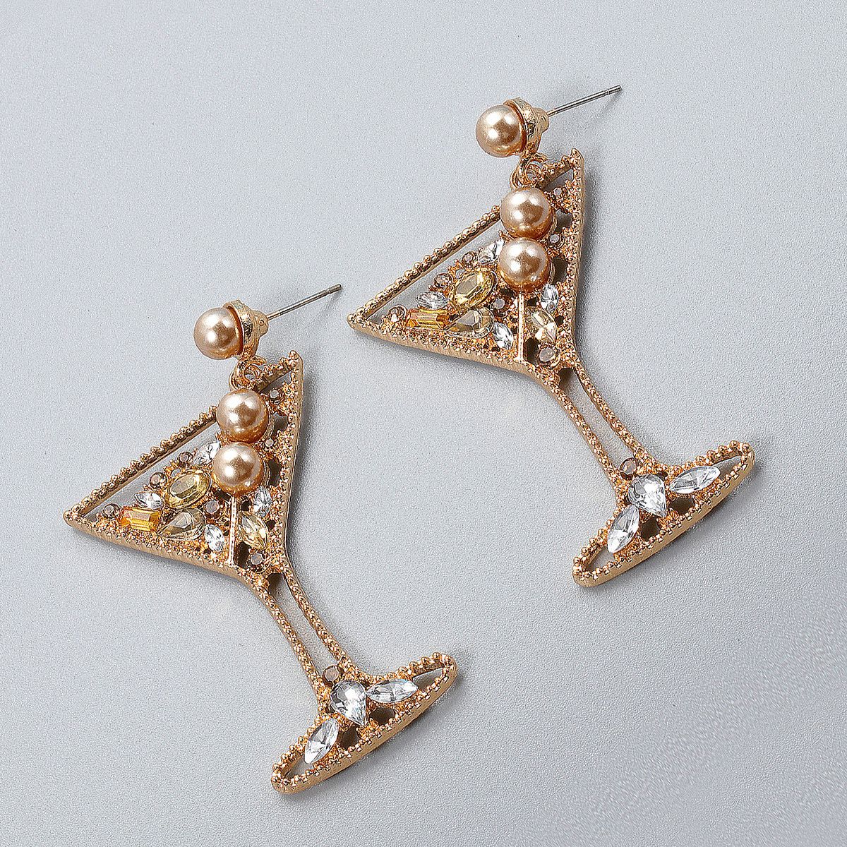 Retro Geometric Champagne Glasses Earrings display picture 4