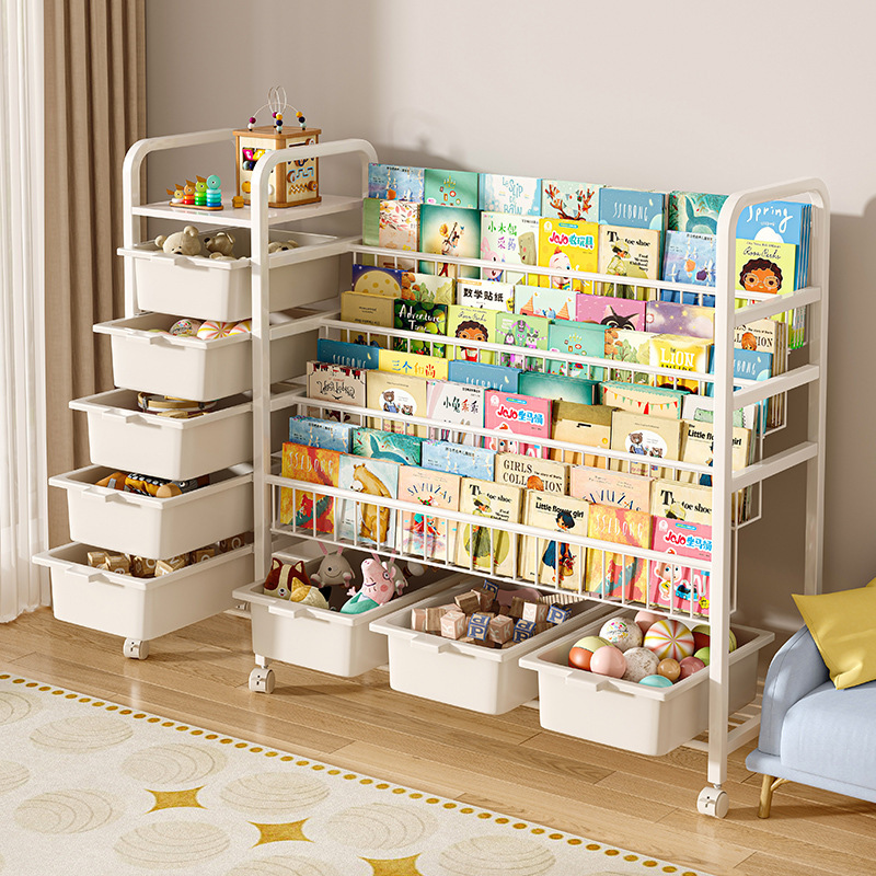 Estante de libros para niños juguetes 2 - en - 1 estante de almacenamiento de suelo estante de lectura de libros ilustrados estante de estante multicapa para bebés caseros estante de libros