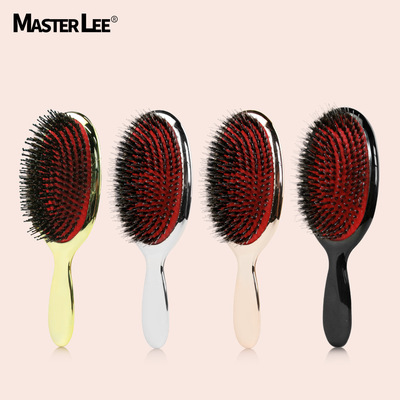 跨境现货猪鬃毛气垫按摩梳美发梳电镀顺发梳造型油头梳子外贸批发