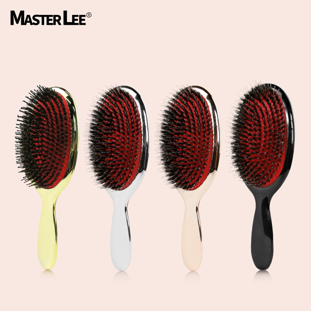 跨境现货猪鬃毛气垫按摩梳美发梳电镀顺发梳造型油头梳子外贸批发