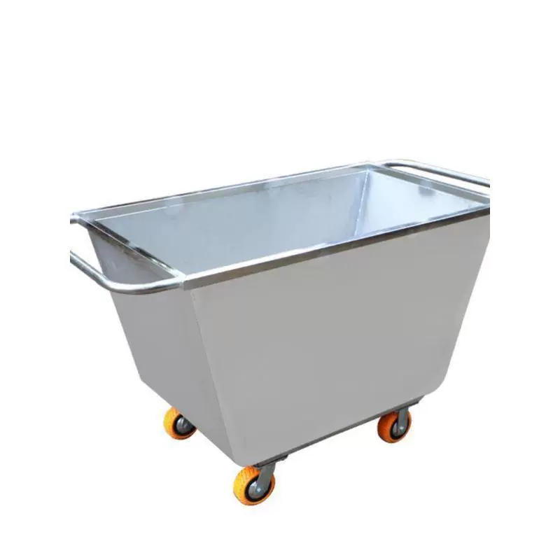 Тележка для корма с большими колесами из толстой нержавеющей стали, ковшовая тележка из нержавеющей стали, транспортное средство для перевозки кормов и материалов