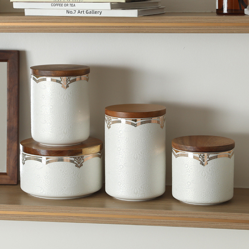 Tarro de almacenamiento de cerámica con patrón en relieve moderno, tarro sellado de granos varios, adornos de decoración, tarro de té grande para el hogar y la cocina