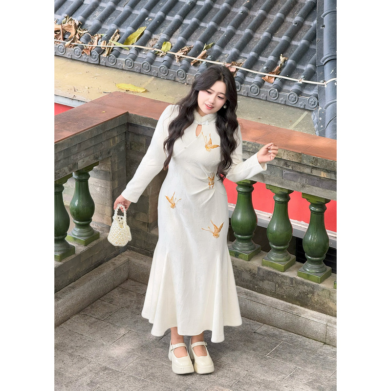 52017 High-End New Chinese Style Jacquard Skirt 2025 Winter New Inner Layer Mermaid Plus Size Cheongsam