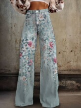 Y 37177 Printed Wide Leg 3D Jeans Pants ӡ������ţ�п�