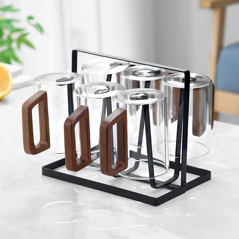 Taza de té de vidrio con mango de madera transfronterizo, resistente a altas temperaturas, juego de tazas para sala de estar, juego de tazas de agua para el hogar, hervidor de agua para hospitalidad.