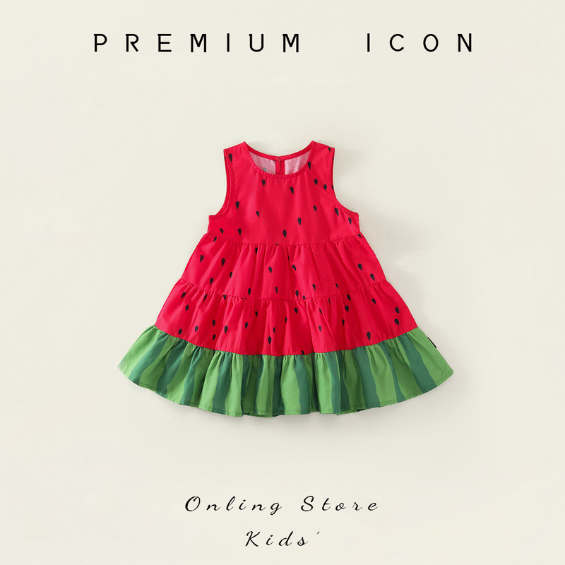 Girls' Red Watermelon Sleeveless Vest Dress 2025 Summer New Sweet Style Patchwork Dress for Young Children Dropshipping