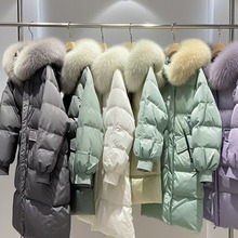 平湖白鸭绒羽绒服女款连帽毛领冬装外套高端品牌撤柜女装批发尾货