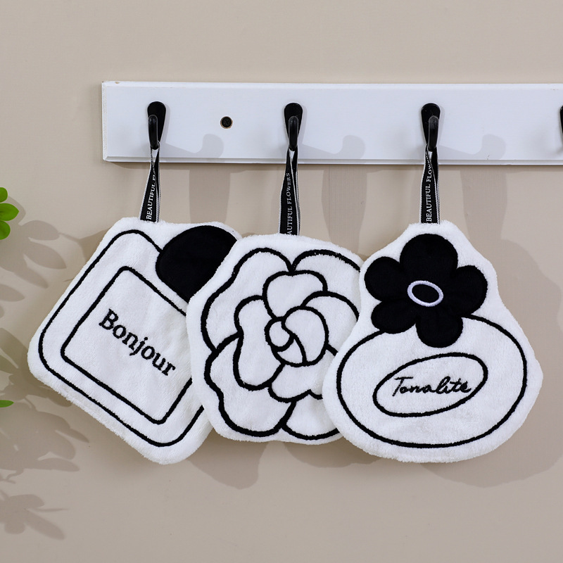 Internet Celebrant Advanced Art Flower Wipe Hand Towel Hanging Thickened Easy to Lose Hair Wipe Hand Towel High Color Value Creative Coral Fleece