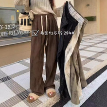 扎染灯芯绒阔腿裤女2024秋冬新款垂感高腰脏脏裤宽松直筒拖地长裤