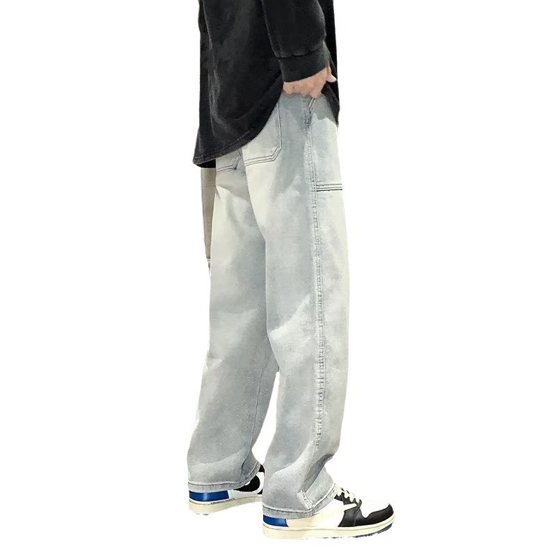 2024 primavera y otoño jeans pantalones sueltos de pierna recta para hombres pantalones casuales de moda ins pantalones casuales de marca de moda callejera
