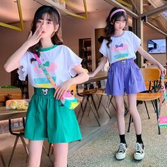 Girls summer suit 2024 new fashionable short-sleeved children's clothing summer suit for older children and children two-piece summer style