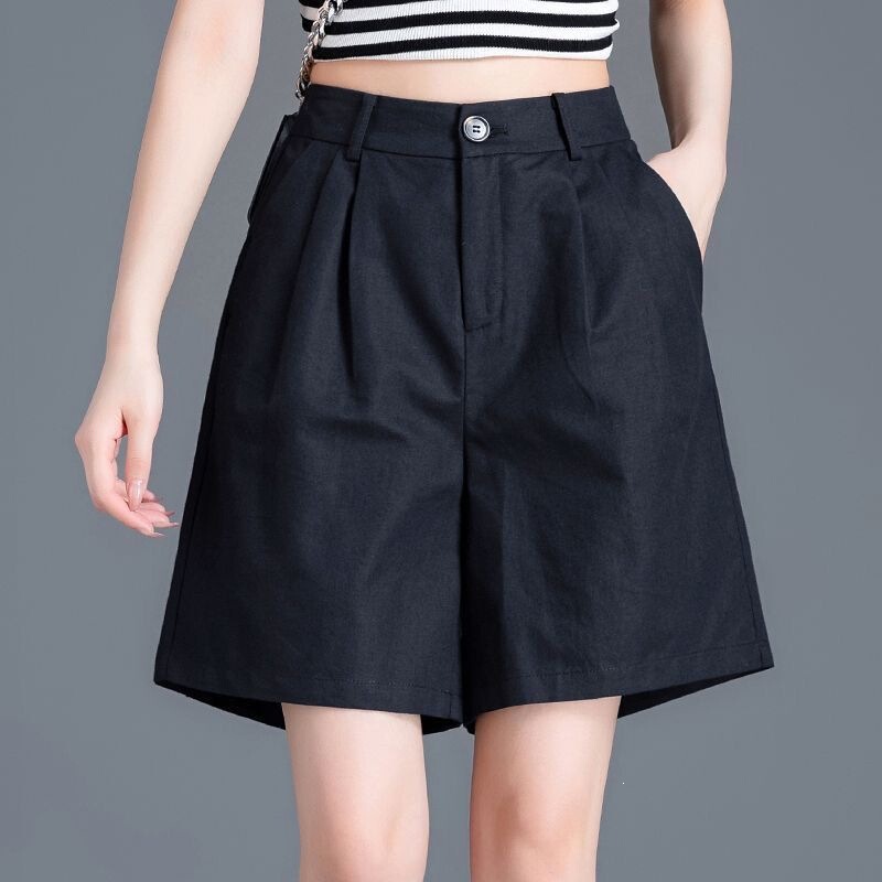 Lyocell Tencel Linen Shorts Summer 2025 High-Waisted Petite Trousers Cotton-Linen Wide-Leg Casual Loose Pants