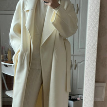 欧洲站双面羊绒大衣女2024秋冬西装领大斜袋毛呢外套通勤风气质款