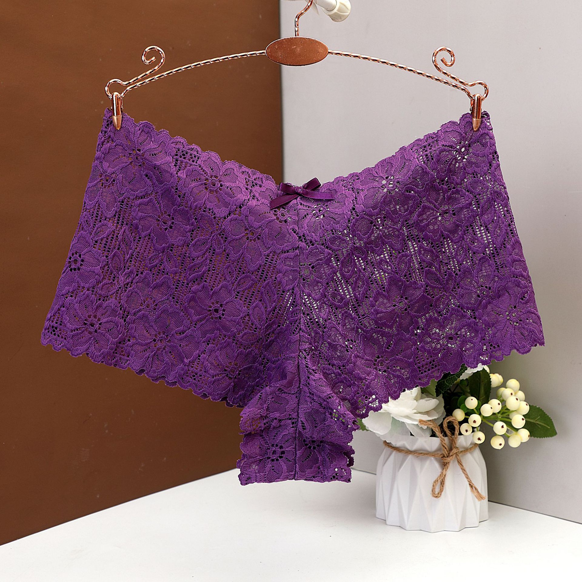 Calzoncillos boxer de encaje para mujer calzoncillos sexy jacquard hueco mujeres puro deseo ropa interior anti-caída bragas de fondo mujeres 6838