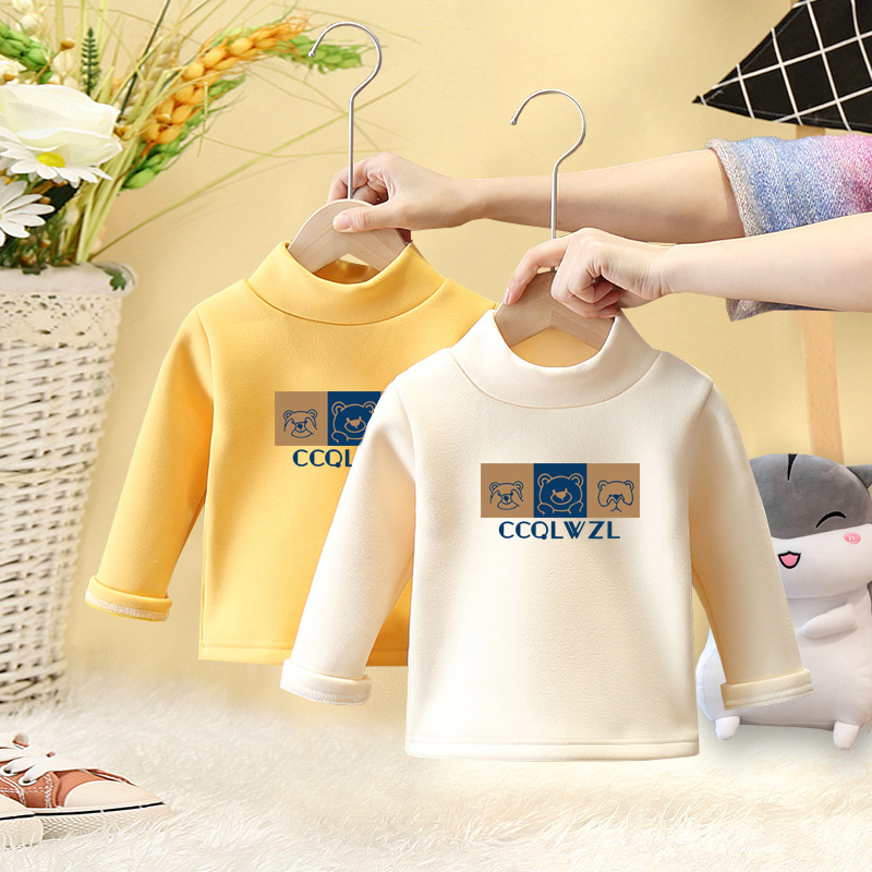 Fábrica al por mayor ropa para niños bebé otoño e invierno cálido de manga larga Camiseta ropa interior ropa de otoño ropa para niños De terciopelo medio cuello alto camisa de fondo image 1