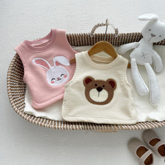 2023 Baby Winter Outfit Korean Style Cute Cartoon Fleece Backless Vest for Boys and Girls, Winter Warmth Matching Jacket
