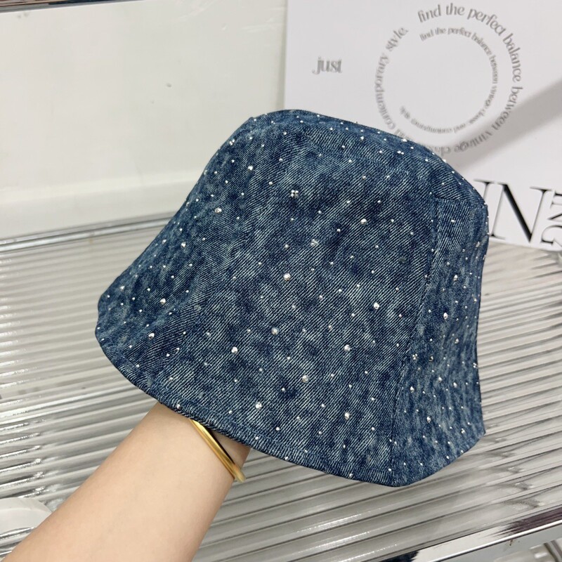 韩版时尚水钻牛仔前进帽子女春秋复古云朵报童帽显脸小百搭水桶帽|undefined